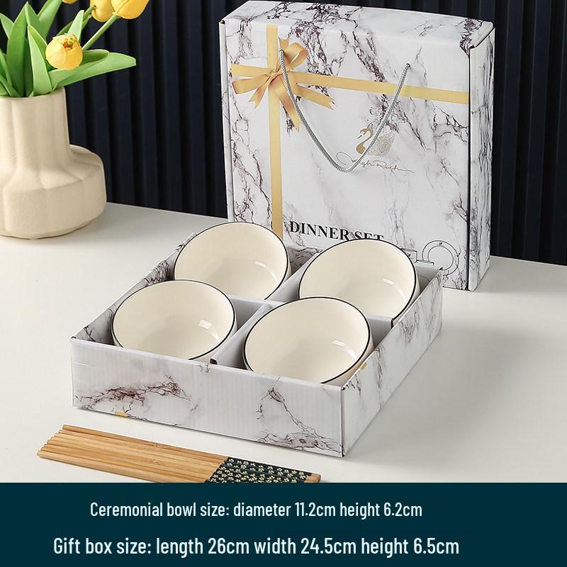 Chinese Style Ceramic Gift Bowl Set: Creative Tableware with Spoon and Plate - Great Luck and Fortune