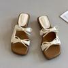 Versatile Thick Heel Square Head Open-toed Sandals Summer New Bow Outer Slippers Women