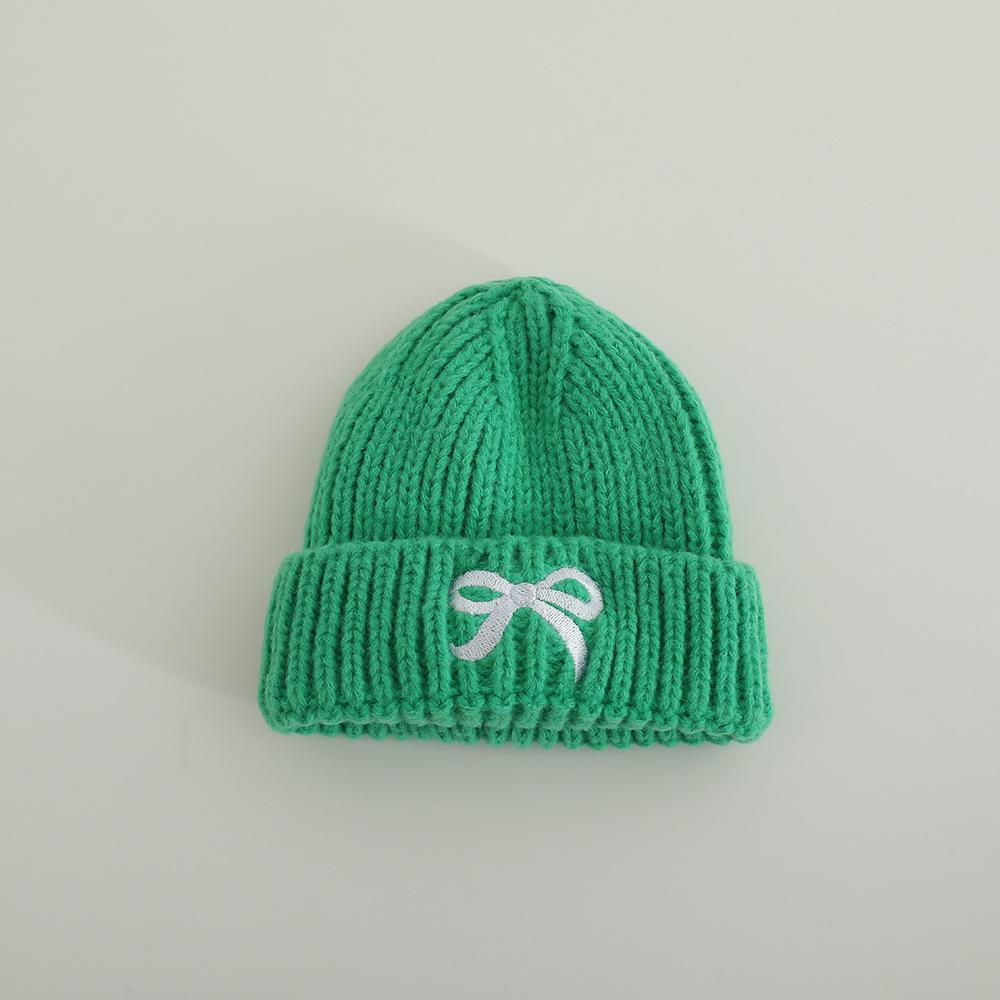 

Корейская детская шерстяная шапка в стиле инс, осенне-зимняя, универсальная, с бантом, вязаная, с ушками, шерстяная шапка для девочек, теплая шапка 47-52cm [2-6 years old] зелёный