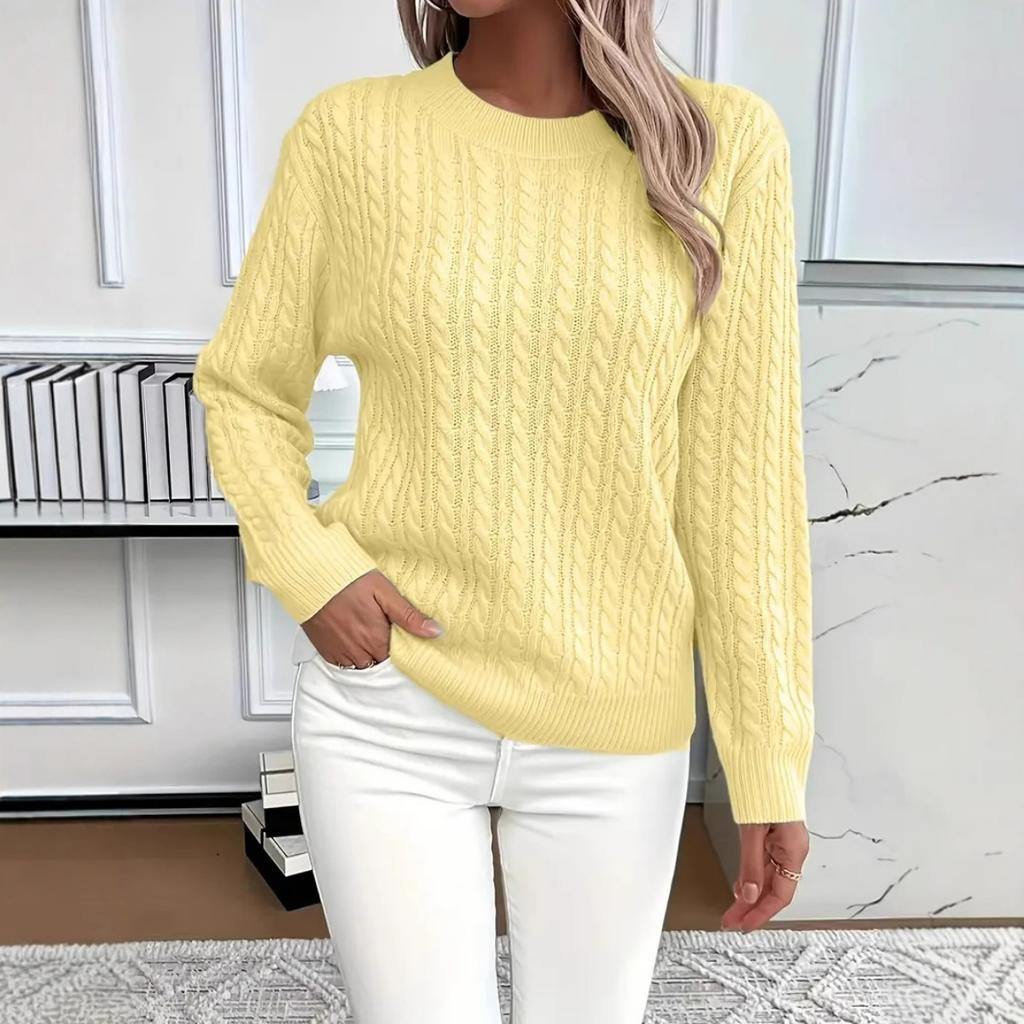 Damen Eleganter Einfarbiger Rundhals-Pullover - Weiche Freizeit- und Formelle Kleidung Bequem und Figurbetont Modischer Pullover