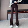 2024 Autumn/Winter High-Waist Corduroy Flared Pants: Plus Velvet, Thickened, Slimming, Casual Korean Style