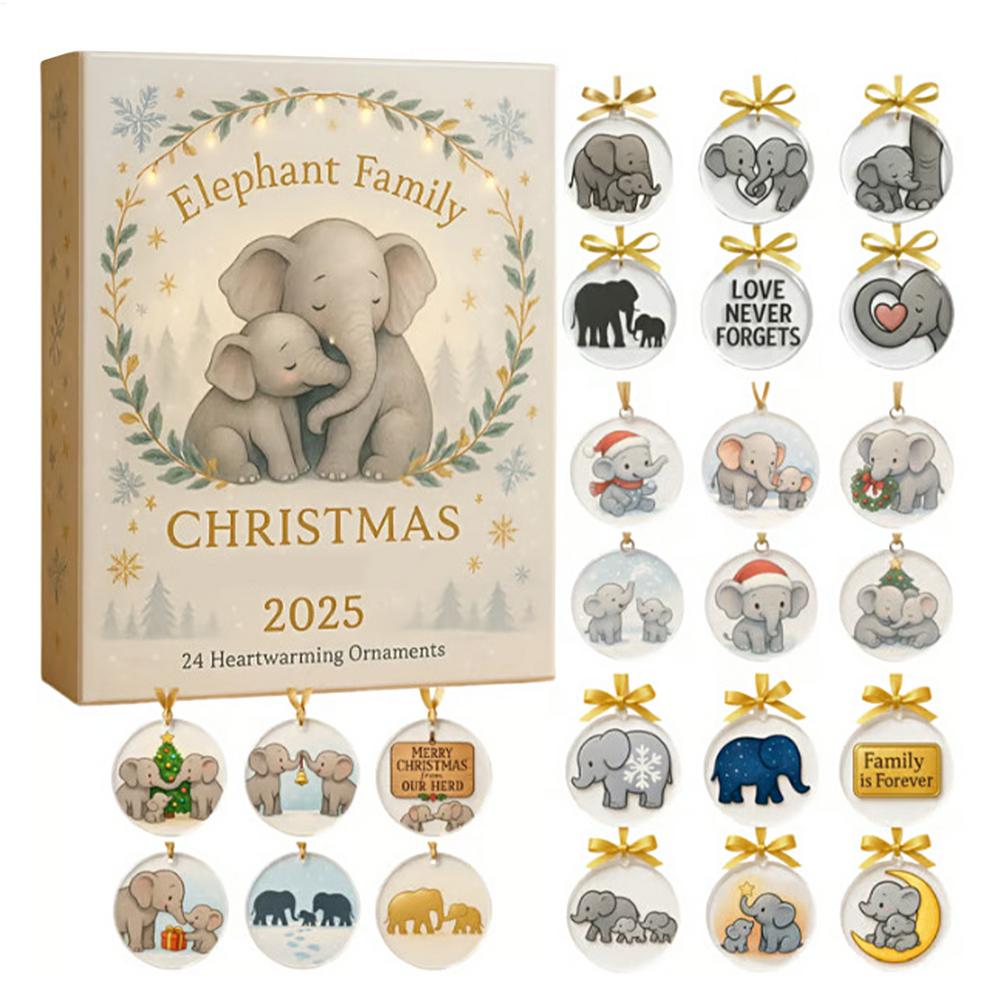 

Elephant Christmas Advent Calendar 2D Acrylic Ornaments 24 Days Countdown Calendar Animal Theme Christmas Tree Decorations other