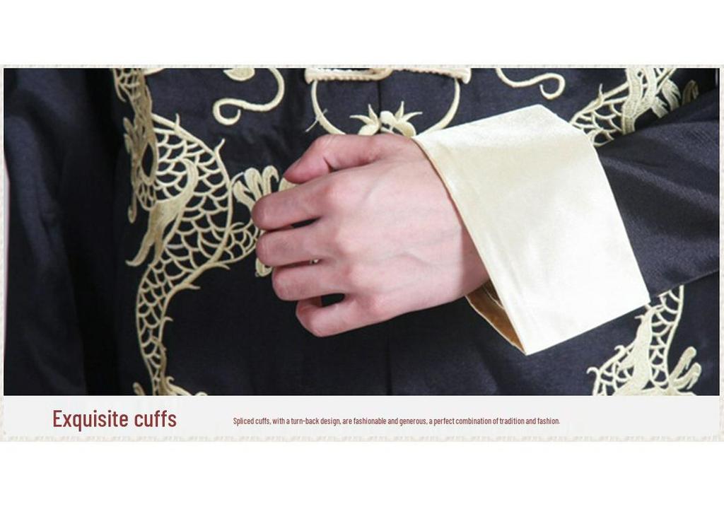 Embroidered Gold Double Dragon Tang Suit Men's Long-Sleeve Stand-Collar Outerwear