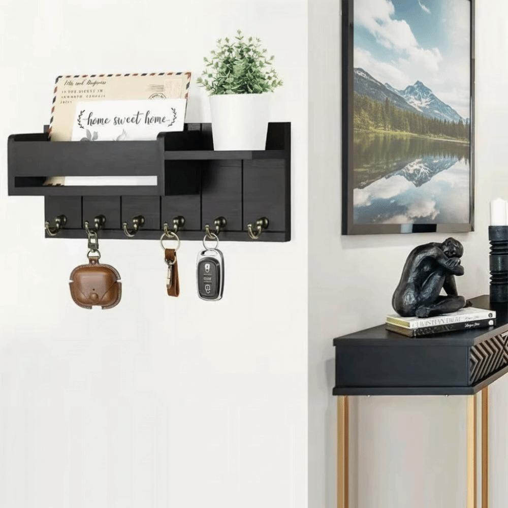 6 Hooks Wooden Key Holder Decorative Key Rack New Wall Mount Organizer  Home Entryway