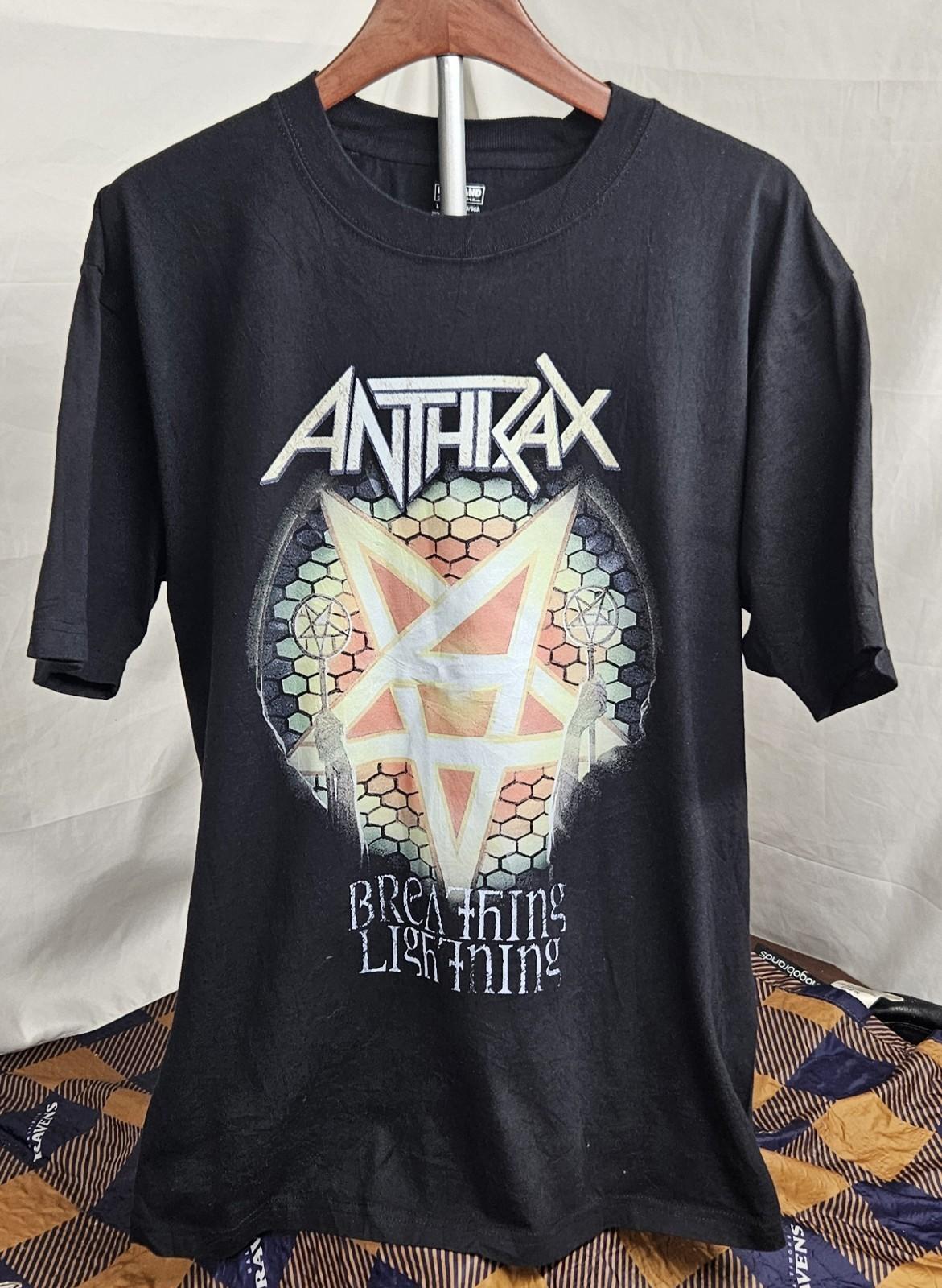 Men s Anthrax Breathing Lightning Heavyweight Graphic Size Large Black Unisex T-Shirt S