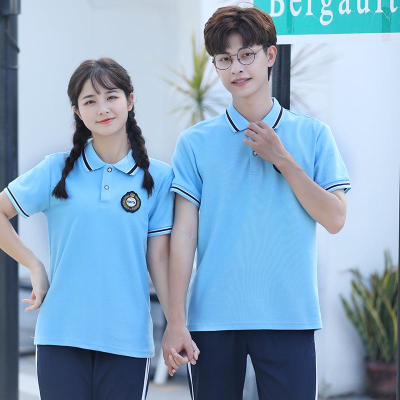 2022 Blue School Uniform Set: Summer Short Sleeve Sportswear for Primary, Junior High & High School