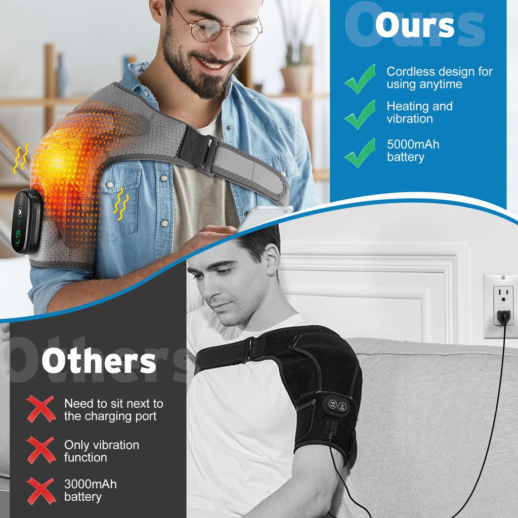 Touchscreen Smart 5000mah Electric Heated Vibrating Shoulder Massager Brace Support Wrap Breathable Perforated Wireless Rechargeable 3-speed Massage