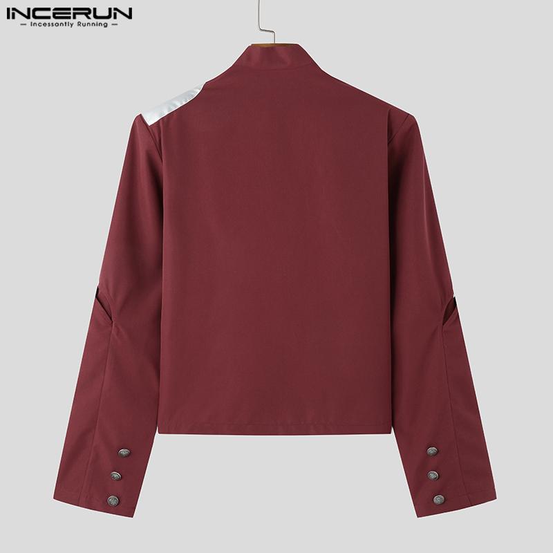 INCERUN Men Mockneck Long Sleeve Stitching Short Thin Blazer Coats