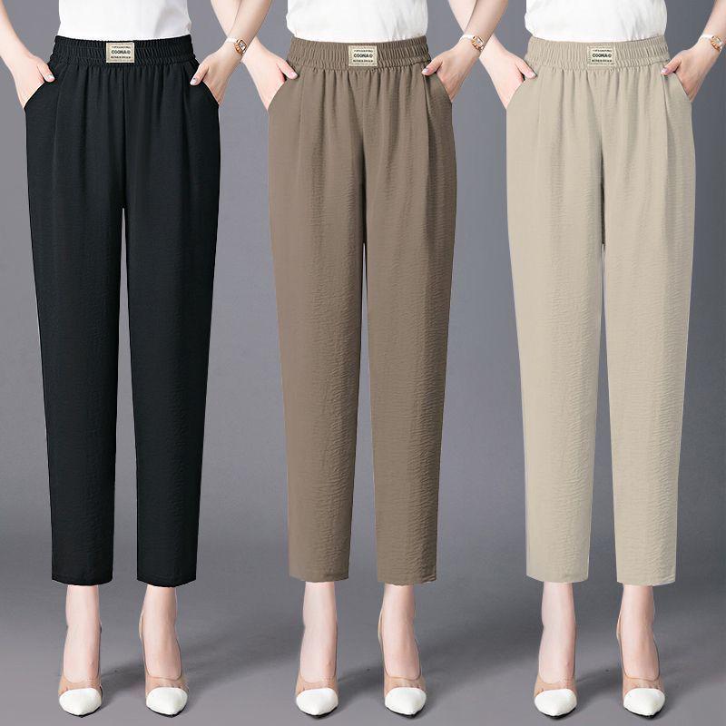 Summer High-Waist Elastic Pants for Middle-Aged & Elderly Women - Straight-Leg, Casual, Loose-Fit, Plus Size