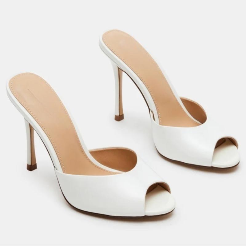 Sexy Women's Slippers High Heels Mules Summer Party Shoes 2025 Outdoor Designer Peep toe Slides Black Pink White Large Size 45
