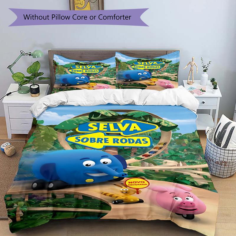 Jungle Animals Wheels Print 3Pcs Bedding Set,Duvet Cover with 2 Bedro,Pillowcase Home Birthday Gift