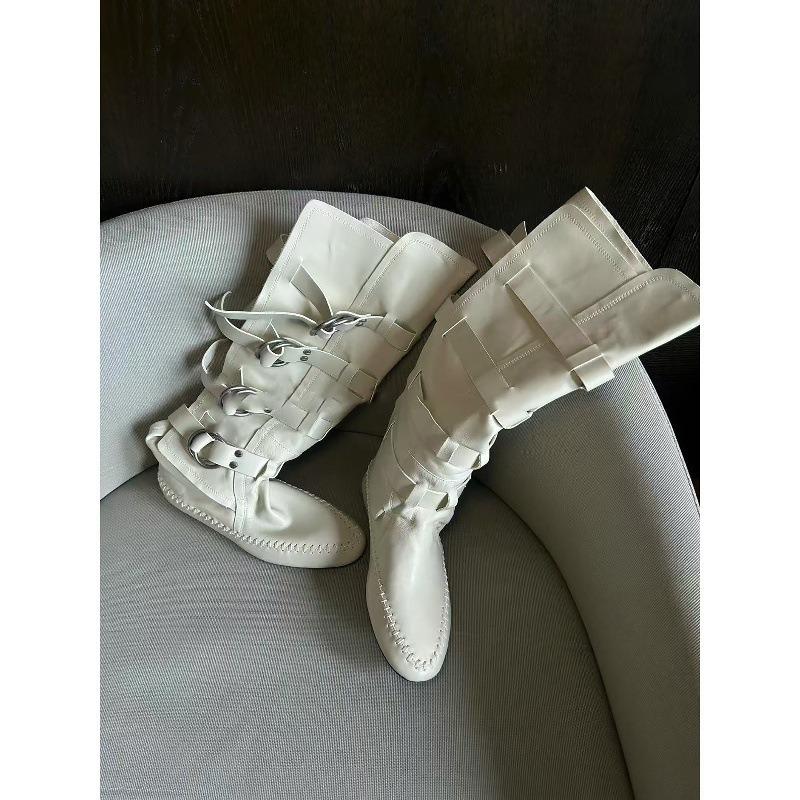 Cowhide version~ Inner heightening belt buckle boots women's new fashion catwalk knight boots versatile Spice Girl fashion boots
