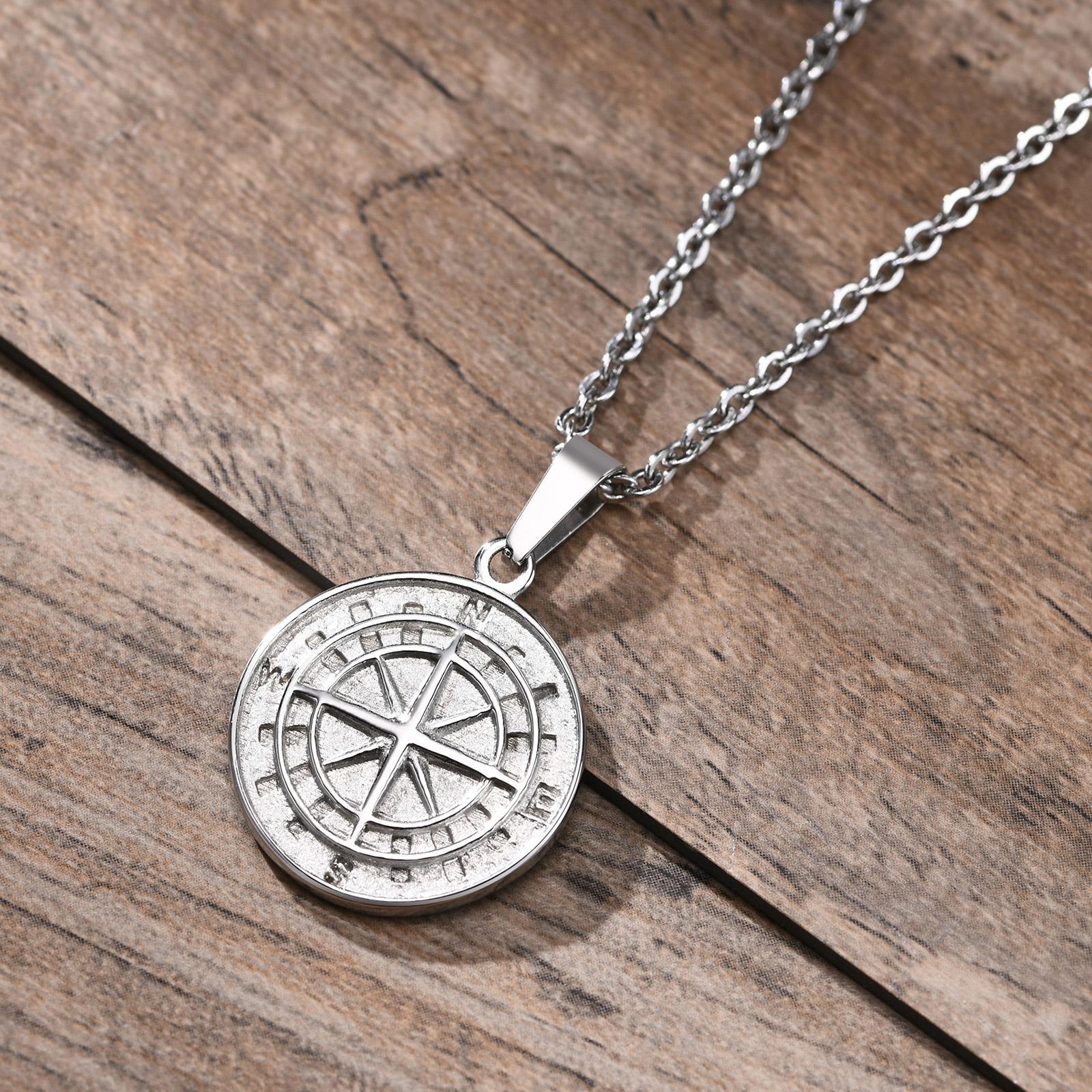 Vnox Vintage Compass Necklace for Men Stainless Steel Star Pendant Viking Sailing Jewelry Gift 50cm
