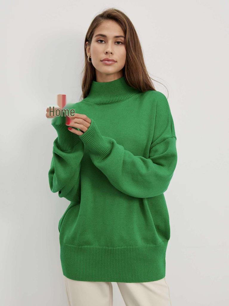 European & American Autumn/Winter Loose Cross-stitch Half-high Collar Sweater