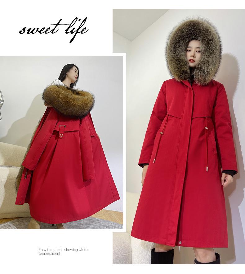 Casaco Longo de Couro Feminino de Inverno 2023 Forrado com Lã com Forro Removível e Pele.