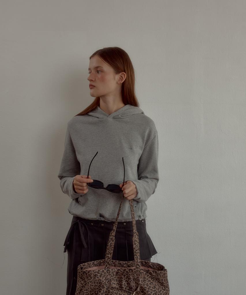 Stud Pocket Crop Hoodie_Grey