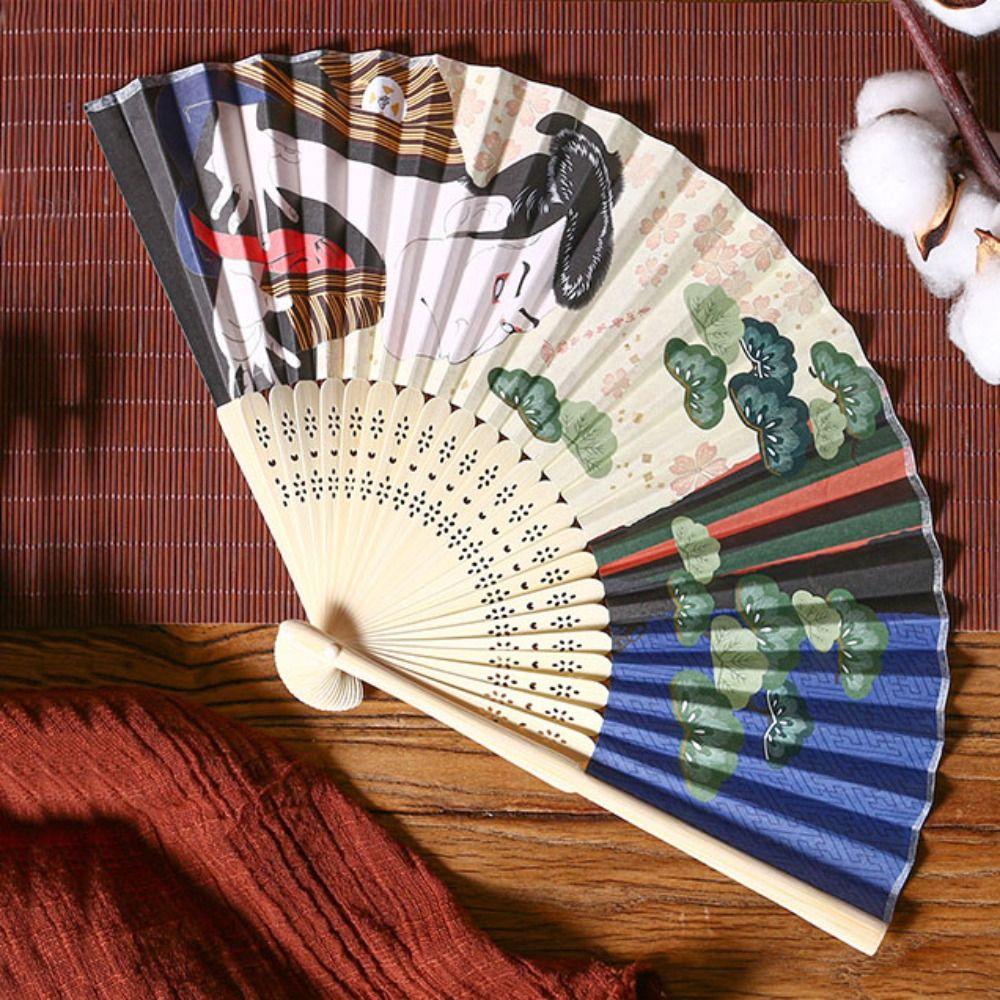 Paper Fan Dance Hand Fan Bamboo Handle Props Fan Japanese Style Folding Fan Home Decoration