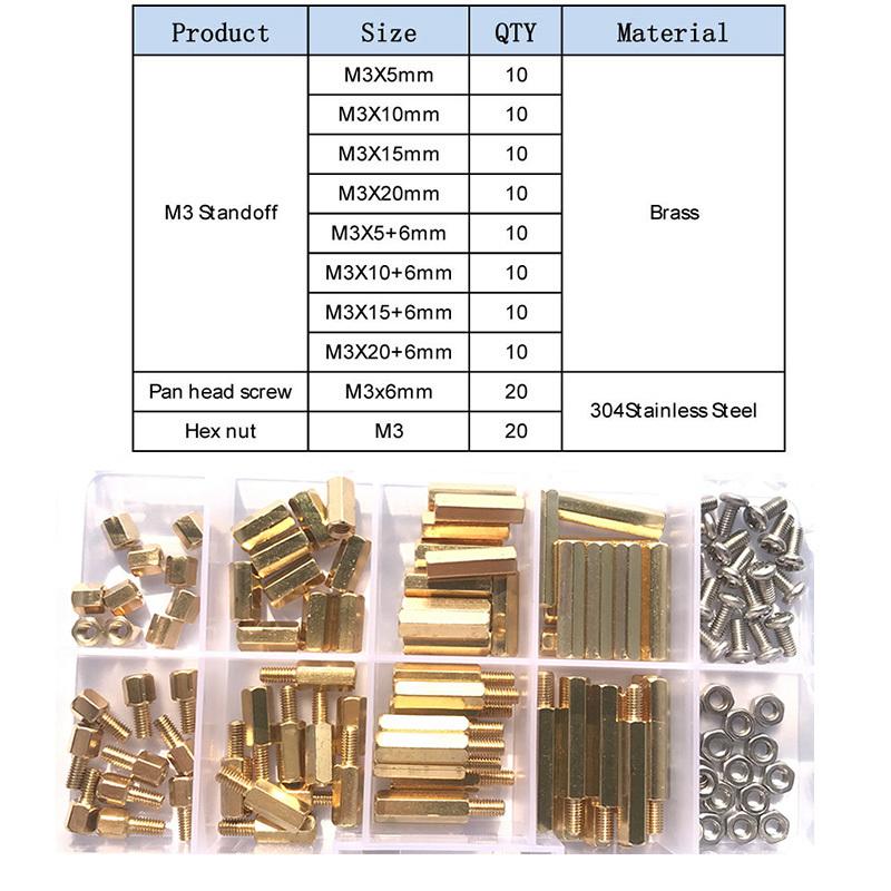 M2 M2.5 M3 M4 Hex Brass Standoff PCB Motherboard Spacer with Stainless Steel Cross Round Head Screw and Nut For PCB Assortment