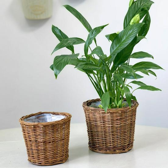 Wicker Planter Basket with Waterproof Liner Handwoven Natural Brown Willow Flowerpot