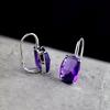 Renpin S925 Silver Handmade Faceted Amethyst Earrings for Women