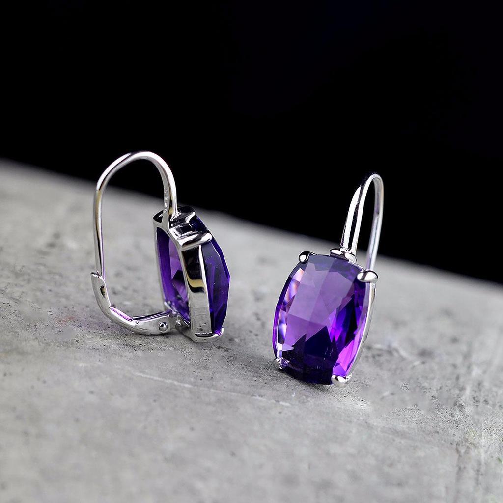 Renpin S925 Silver Handmade Faceted Amethyst Earrings for Women