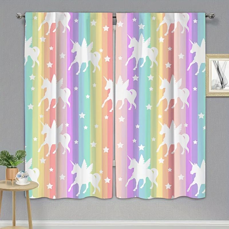 Colorful Unicorn Horse Mermaid Girl Children Window Curtain Blinds Living Room Kids Bedroom Kitchen Door Home Decor Bathroom2Pcs