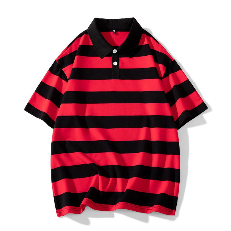 Striped Polo Shirt with Contrasting Colors On Summer Short Sleeved T-shirt