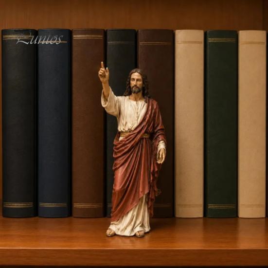 Quiet Corner Meditation Decor Jesus Reading Book Resin Figurine, Small Religious Statue for Bookshelf Mantel Prayer Inspirational Study Room