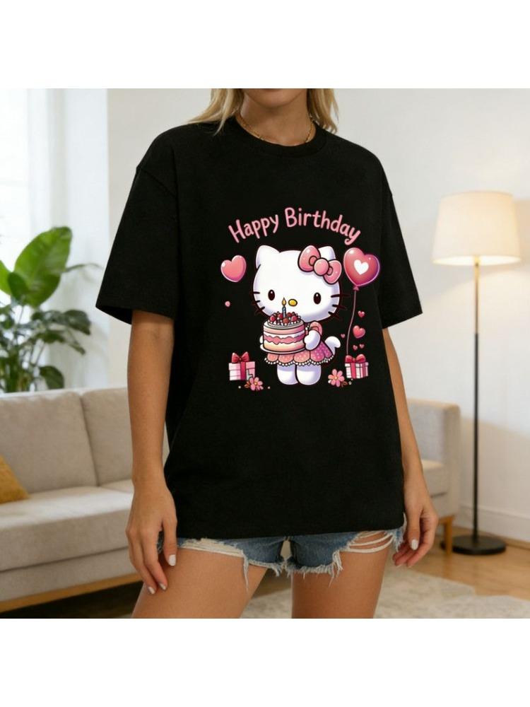2026 Hellokitty Cotton Trendy Shortsleeved Tshirt Womens Summer Korean Comfortable Summer Loosefitting Womens Clothing