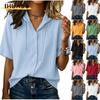 Women's Fashion Casual Solid Color Print Short Sleeve Blouses & Shirts
