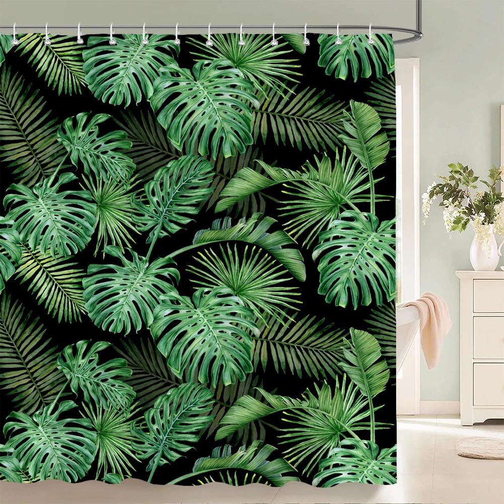 Tropical Green Plant Shower Curtain Leaves Printed Washable Bath Curtain Waterproof Polyester Fabric Bathroom Curtains