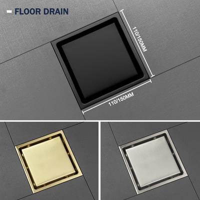 Bodenablauf für Badezimmer, gebürstetes Gold, schwarz, gebürsteter 304 Edelstahl, quadratisch, für Duschräume, geruchshemmend und verstopfungssicher