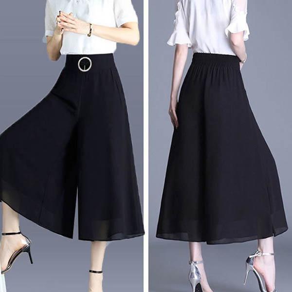 Black Skirt Women's Summer Dress Mid-length Culottes Pleated High Waist Eight-point Wide-leg Pants Skirt