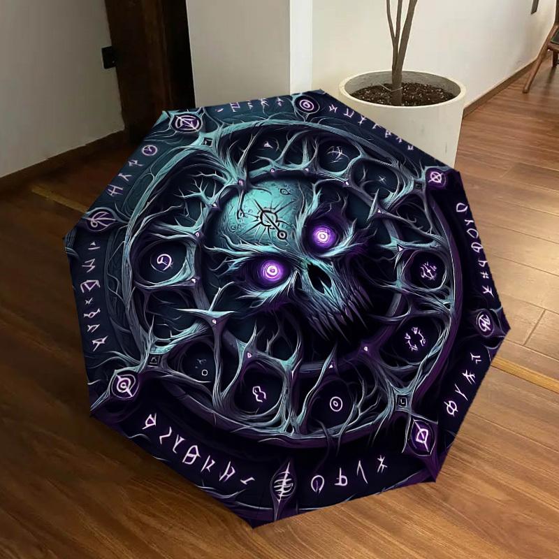 1pc Gothic Skull Mandala Automatic Open/Close Umbrella, Folding Compact Umbrella with Lightweight Design for Women/Men yy251011044