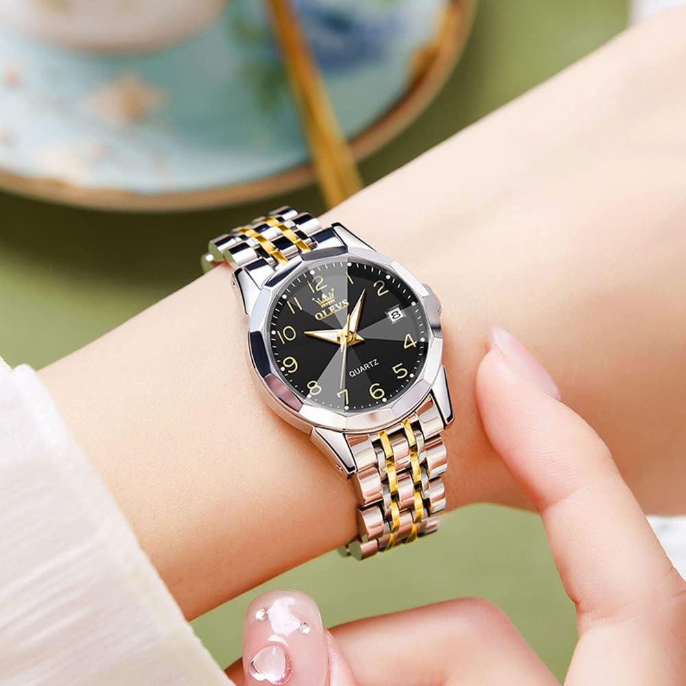 OLEVS Watch Stylish Digital Business Japanese Date Luminous Day White Black Women's - Quartz, Waterproof, Easy-to-Read Dial, Popular, Watch, Movement,