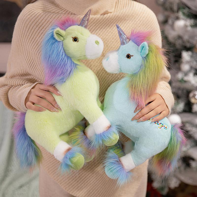 Drăguț colorat unicorn jucărie de pluș desen animat animal de pluș roz albastru păpușă de pluș acasă decor cadouri pentru fete