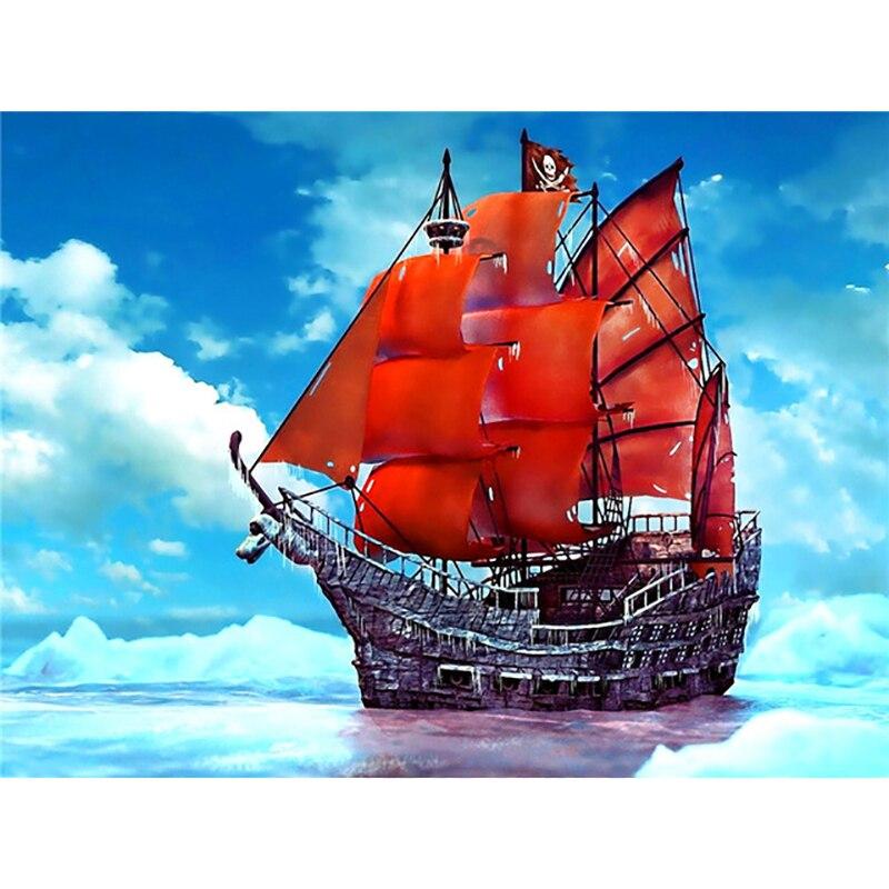 DIY 5D Diamond Painting Sailboat Diamond Embroidery Sea View Cross Stitch Full Round Drill Home Decor Manual Art Gift