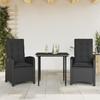 Vidaxl 3-Cz. Garden Furniture Set With Cushions, Black, PE Rattan