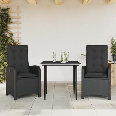Vidaxl 3-Cz. Garden Furniture Set With Cushions, Black, PE Rattan