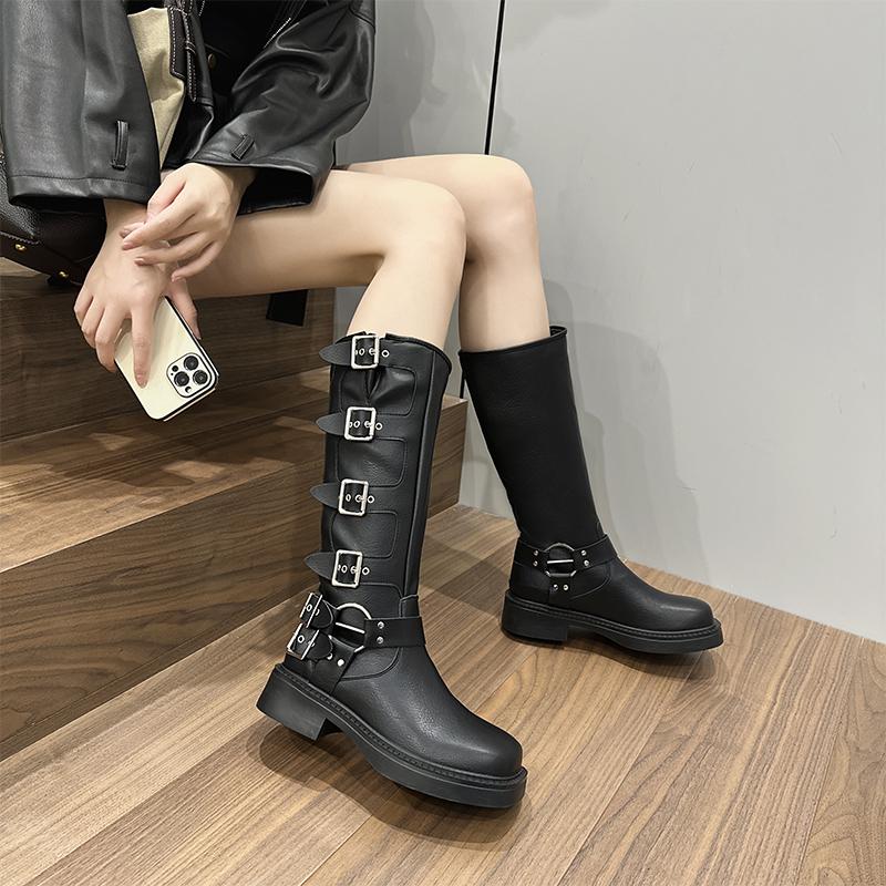 Fashion AIYUQI Western Cowboy Boots Women Vintage New Genuine Leather Knight Boots Women Square Toe High Boots Buckle Boots Women