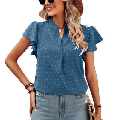 2023 Blusas Casual szyfonowa bluzka z krótkim rękawem moda lato topy Streetwear dekolt w serek białe koszule damskie ubrania eleganckie 25464