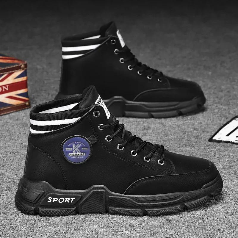 

Модные новые винтажные зимние ботинки мужские кожаные туфли на платформе повседневные британские ботинки ручной работы с круглым носком для пустыни 44 чёрный