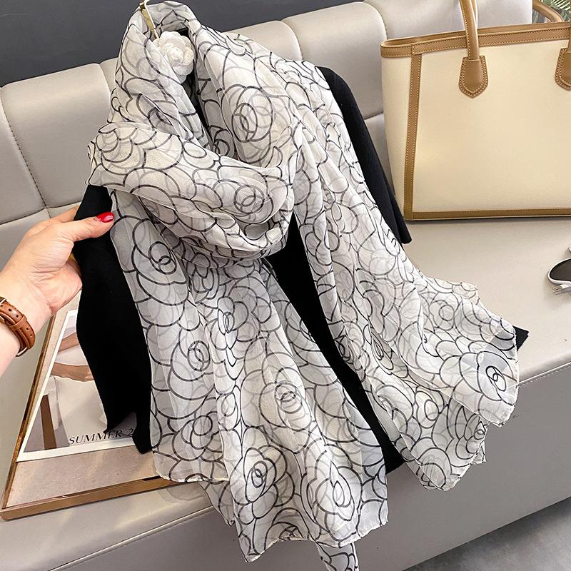 New Large Yarn Scarf Emulated Silk Scarf High-end Spring and Summer Sun Protection High-end Mother Thin Fashion Scarf