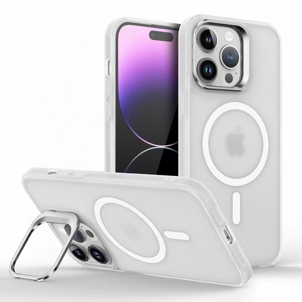 Metal Camera Kickstand For iPhone 16 15 14 Plus 13 12 Mini 11 Pro Max For Magsafe Wireless Charge Magnet Matte Shockproof Cover