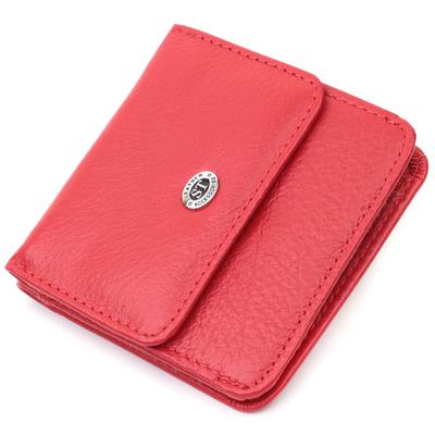Carteira compacta feminina com bolso para moedas em couro genuíno ST Leather 22689 Vermelho