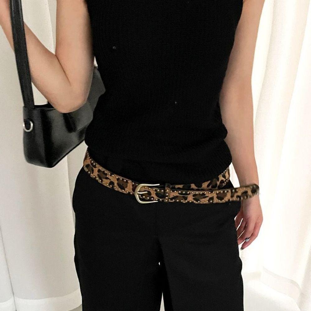 Punk Style Leopard Print Belt Designer Women's Waist Belt Daily Rivet Waist Belt  Streetwear