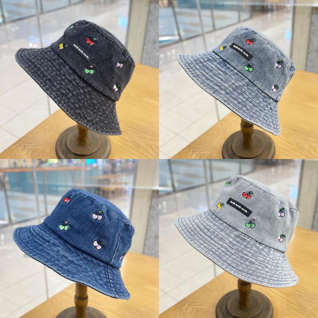 Cute Cherry Embroidery Denim Fisherman Hat Women's Fashion Street Casual Bucket Hat
