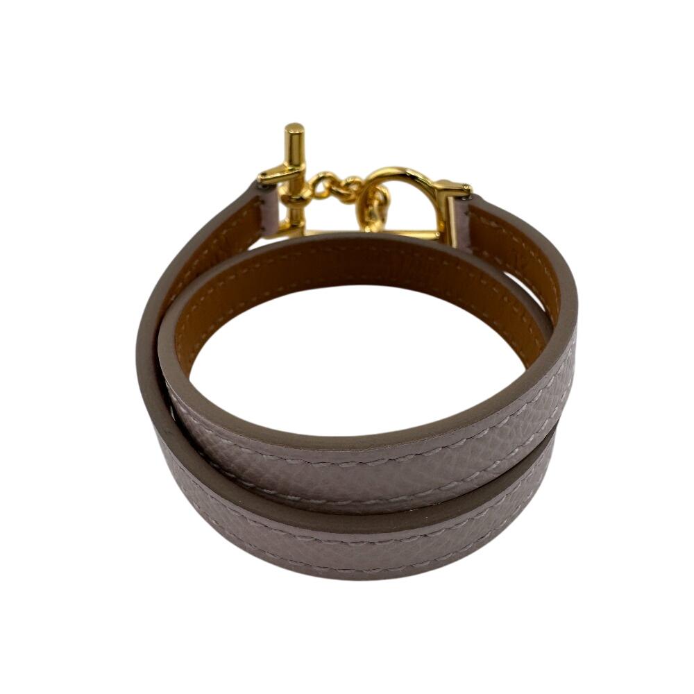 Hermes Leather Croisier Double Tour Bracelet Pink Leather Women Used