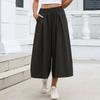 Women's Fashion Color Loose Wide Leg Pants Elastic Waist Pockets High,Waisted Skirt Pants