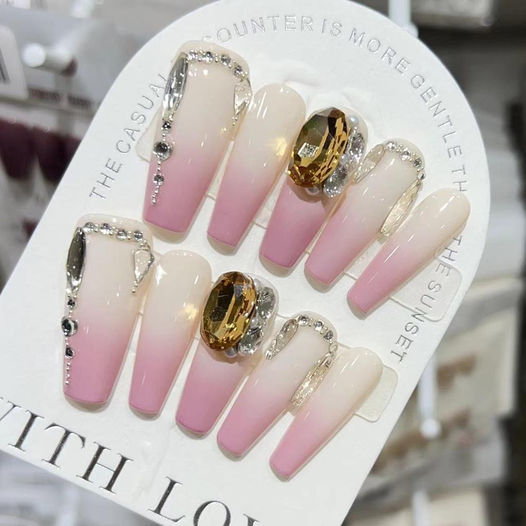 White Moonlight Wearing Armor Pure Handmade High-end Light Luxury French Blasting Diamond Removable Manicure Patch Finished Product